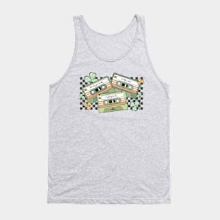 Lucky Shamrocks Cassette Tapes Checkered St Patricks Day Tank Top